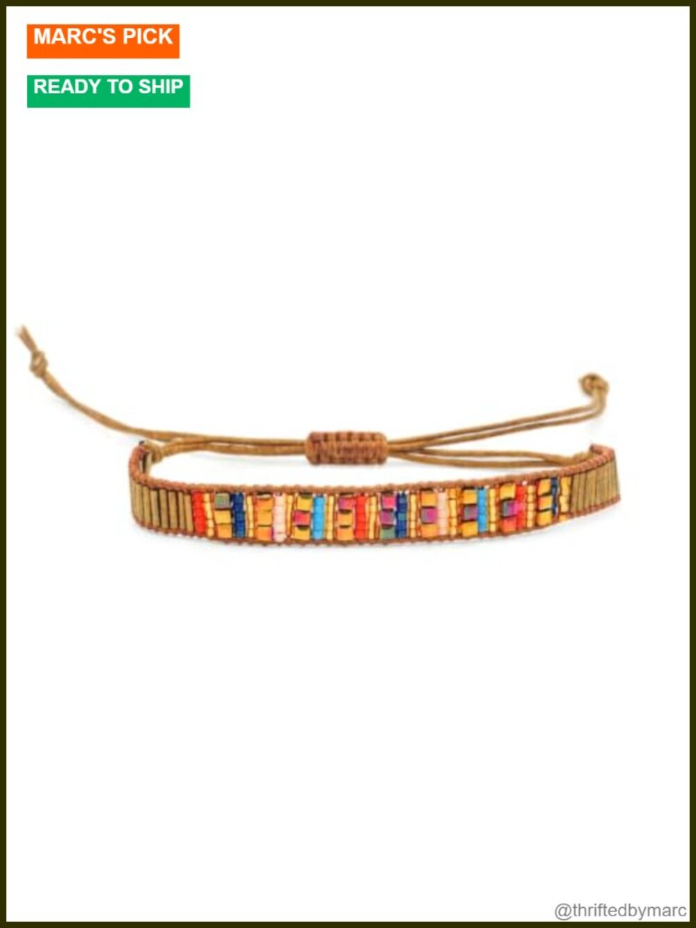 Handwoven Glass Bead Bracelet Adjustable Boho Strand